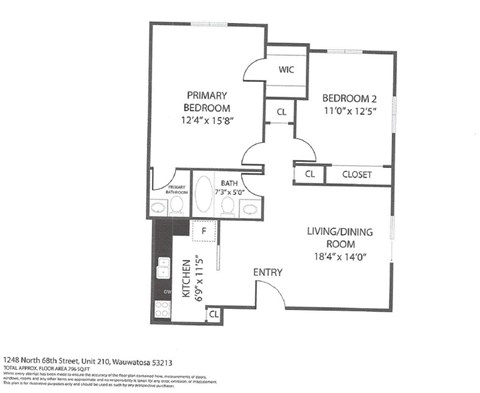 A floor plan of an apartment at 1248 North 68th Street, Unit 210, Wauwatosa 53213 is displayed.